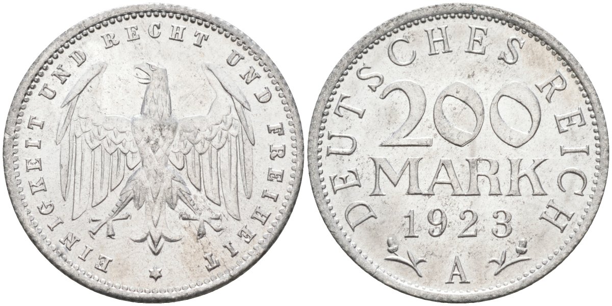 Германия 200 марок 1923 A KM 35, J. 304, Weege 22 алюминий UNC 4586-315