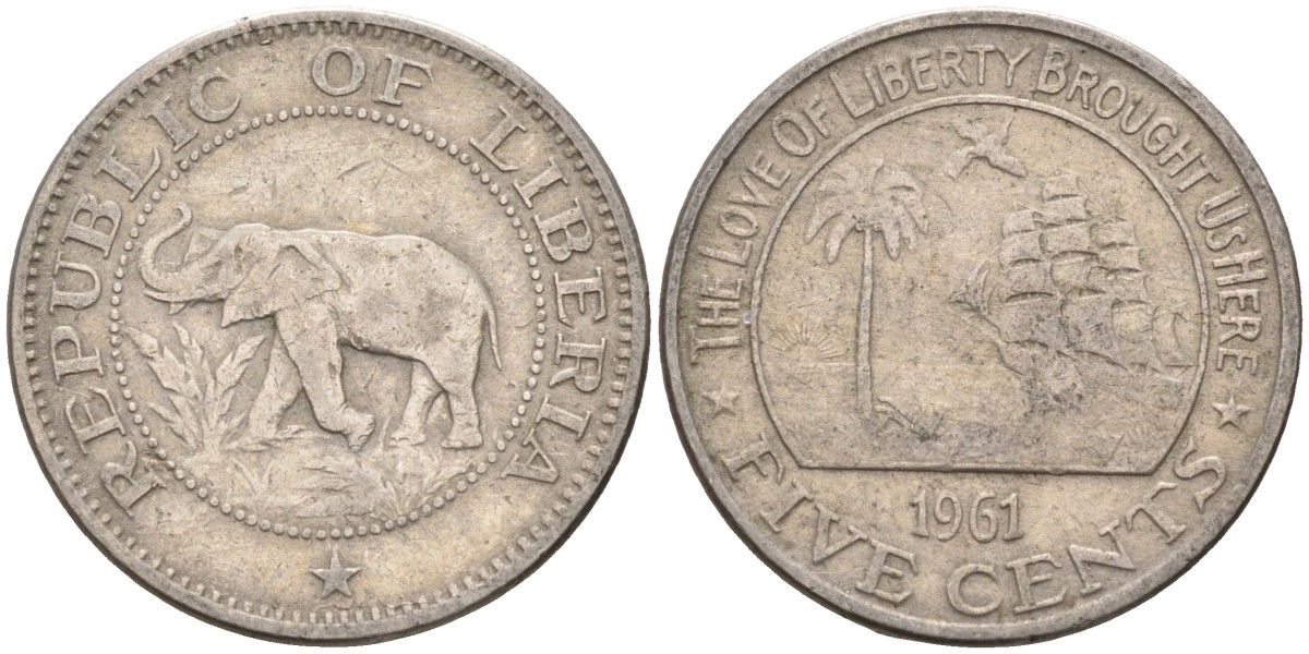 Либерия 5 центов 1961 KM 14 медно-никель 4588-426
