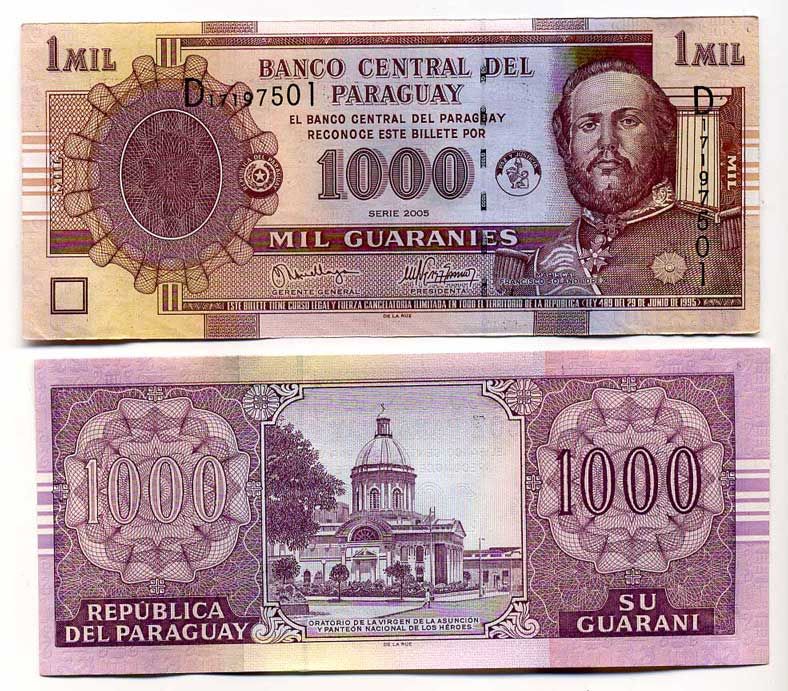 Парагвай 1000 гуарни 2005 Франсиско Солано Лопес, серия D Pick 222b бумага UNC (пресс) 447-71-1