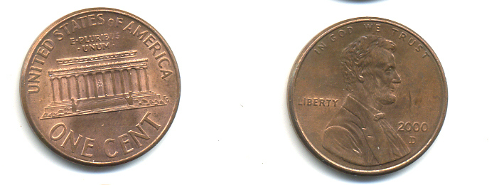 США 1 ЦЕНТ 2000 D ЛИНКОЛЬН KM 201b цинк плакированный медью UNC 179-533