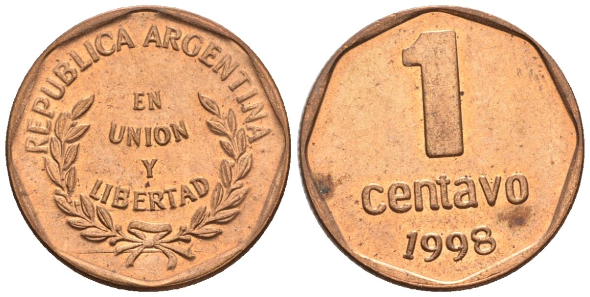Аргентина 1 сентаво 1998 KM 113a, CJ 1.4, Schon 108a бронза aUNC4609-1232