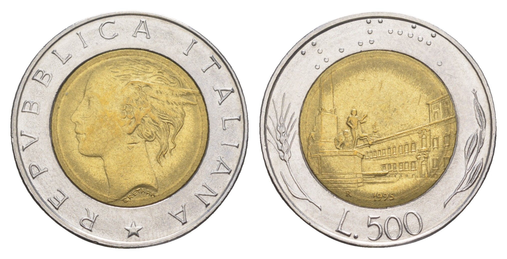 Италия 500 лир 1995 KM 111 биметалл 4556-542