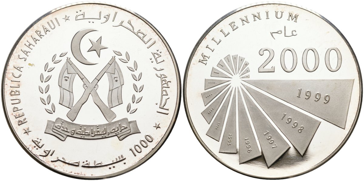 Западная Сахара 1000 песет 2000 миллениум KM 60 серебро PROOF 04-318-13