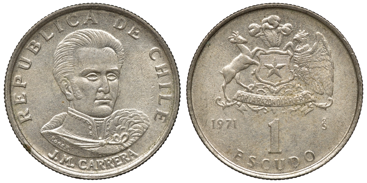 Чили 1 эскудо 1971 Хосе Мигель Каррера KM 197 медно-никель 4118-243
