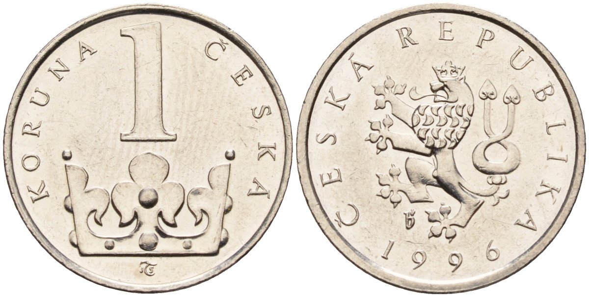 Чехия 1 крона 1996 KM 7 сталь плакированная никелем 4152-932