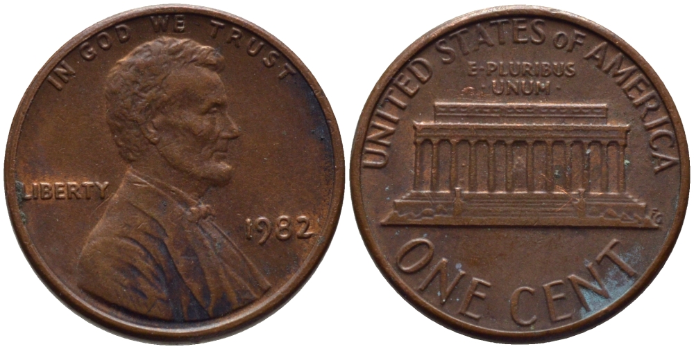США 1 ЦЕНТ 1982 ЛИНКОЛЬН KM 201 медь цинк 66-1024