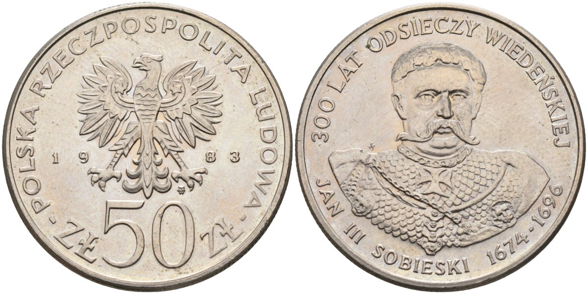 Польша 50 злотых 1983 MW, серия польские правители, Ян III Собенски (1102-1138) KM 145, Parchimowicz 265 медно-никель 3333-142