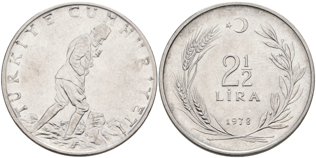 Турция 2 1/2 лиры 1978 KM 893.2 нержавеющая сталь 4574-1116