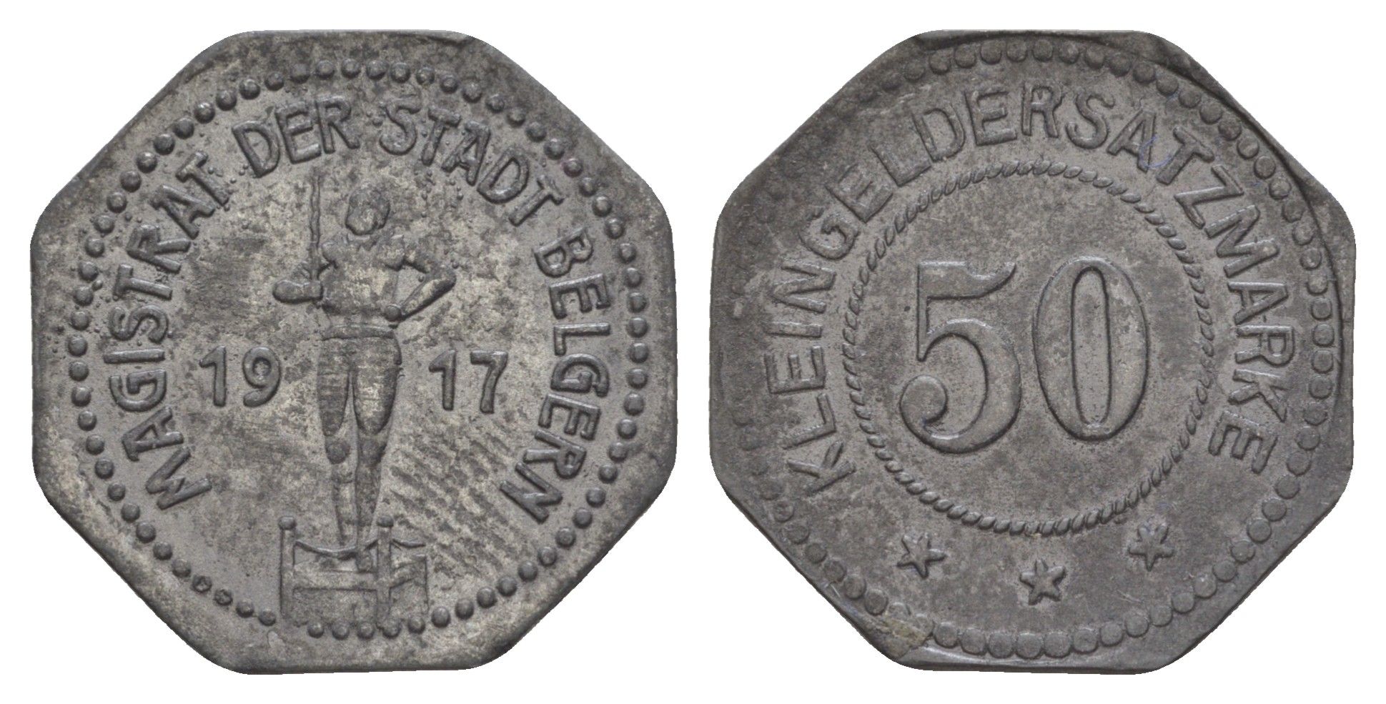 Бельгерн 50 пфеннигов 1917 Funck 33.3, Men05 1706.3, Men18 2201.3 цинк 1527-1442