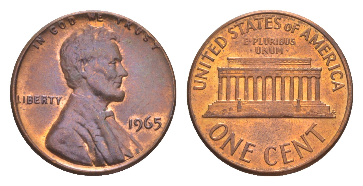 США 1 цент 1965 Авраам Линкольн KM 201 медь цинк  aUNC  4640-363