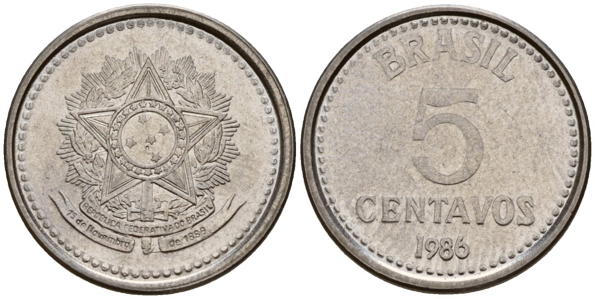 Бразилия 5 сентаво 1986 KM 601 нержавеющая сталь 4154-957