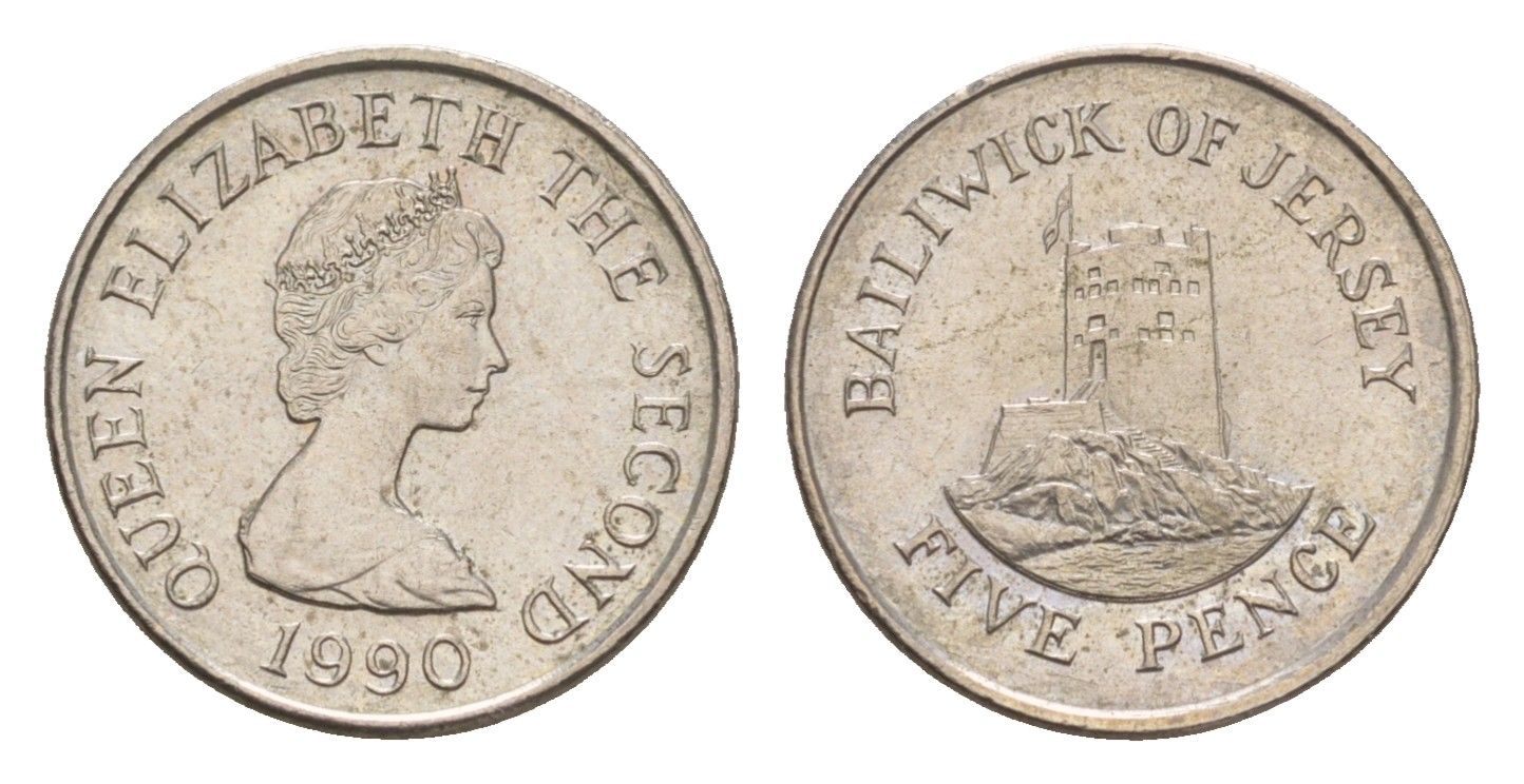 Джерси 5 пенсов 1990 башня Сеймур, Елизавета II (1952-2022) KM 56.2 медно-никель 4655-952