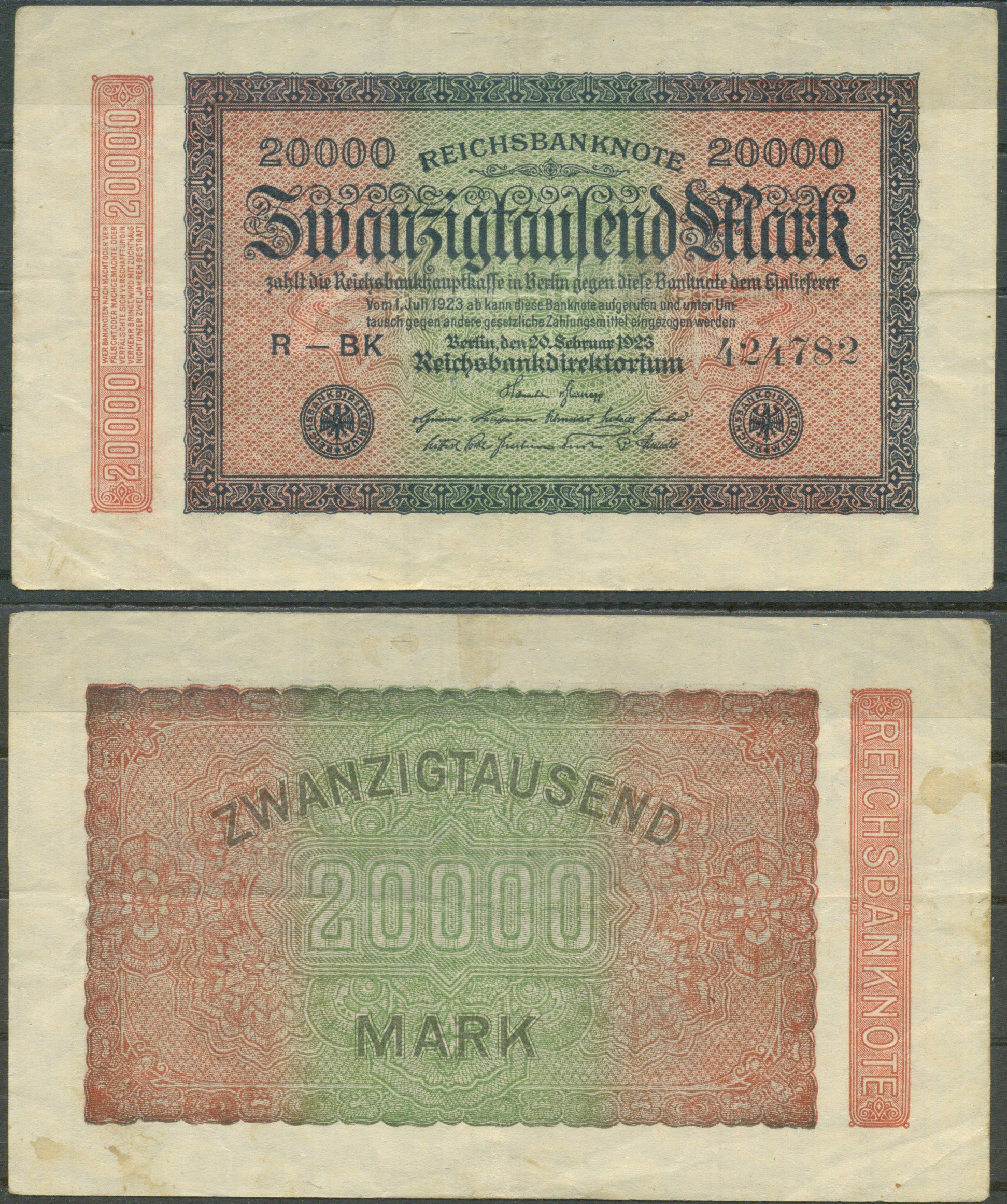 Германия 20000 марок 1923 Pick 85 a бумага 6287-1-1-2
