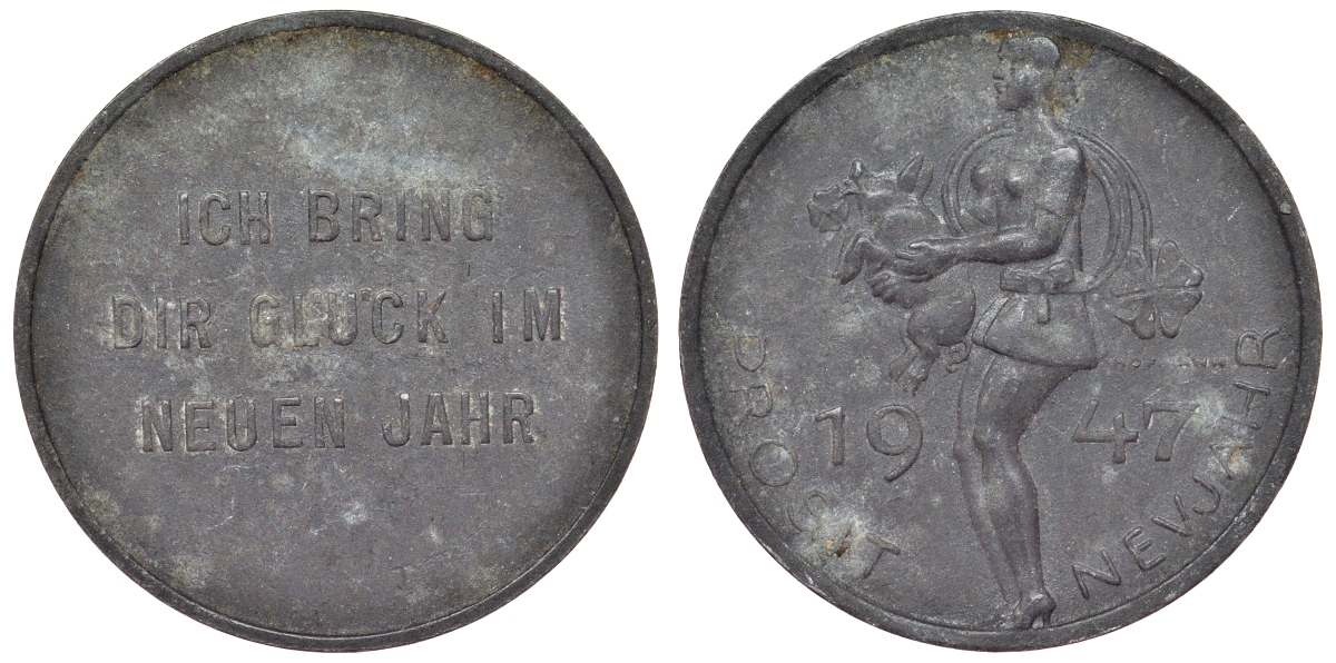Австрия жетон 1947 удачи в новом году, девушка со свиньей и клевером цинк 4121-356