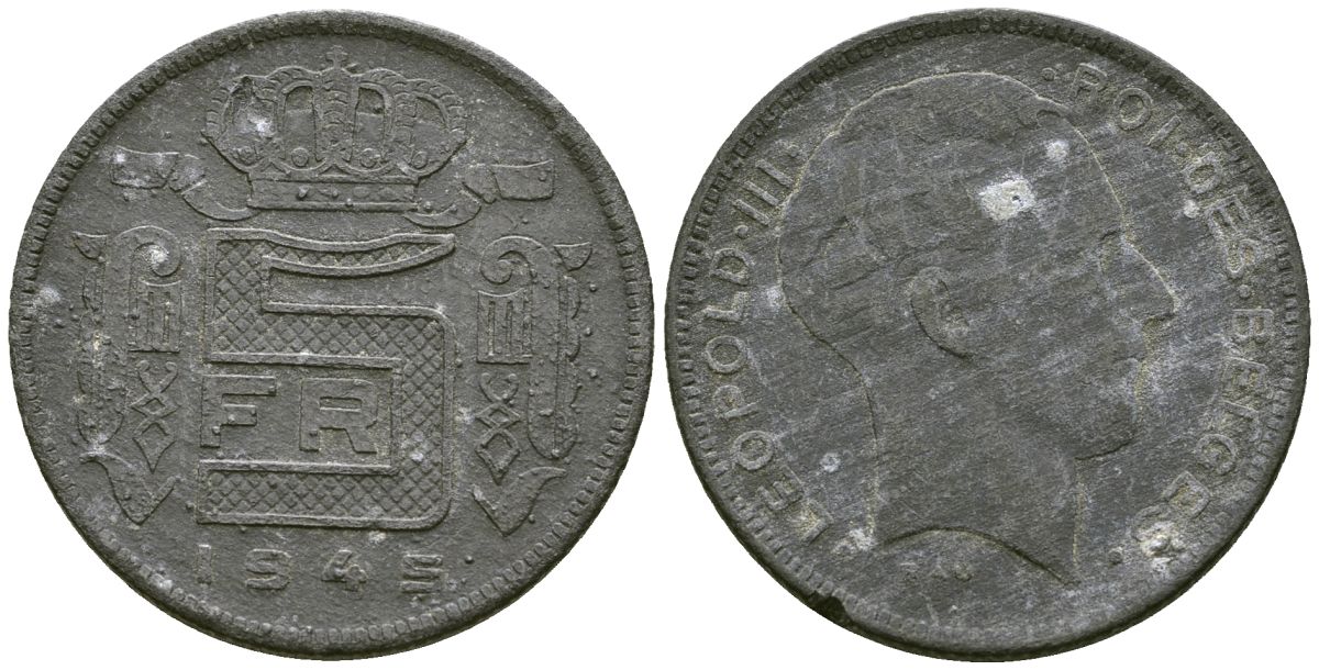 Бельгия 5 франков 1945 DES BELGES KM 129 цинк 4177-1052