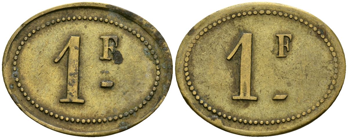 Франция 1 франк XIX-XX век ресторанный жетон латунь 4166-723