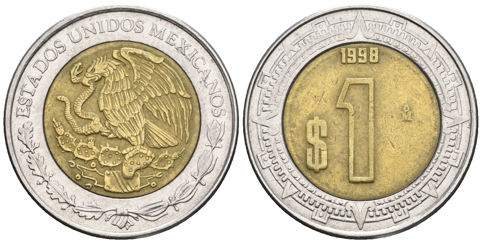 Мексика 1 песо 1998 KM 603 биметалл 87-726