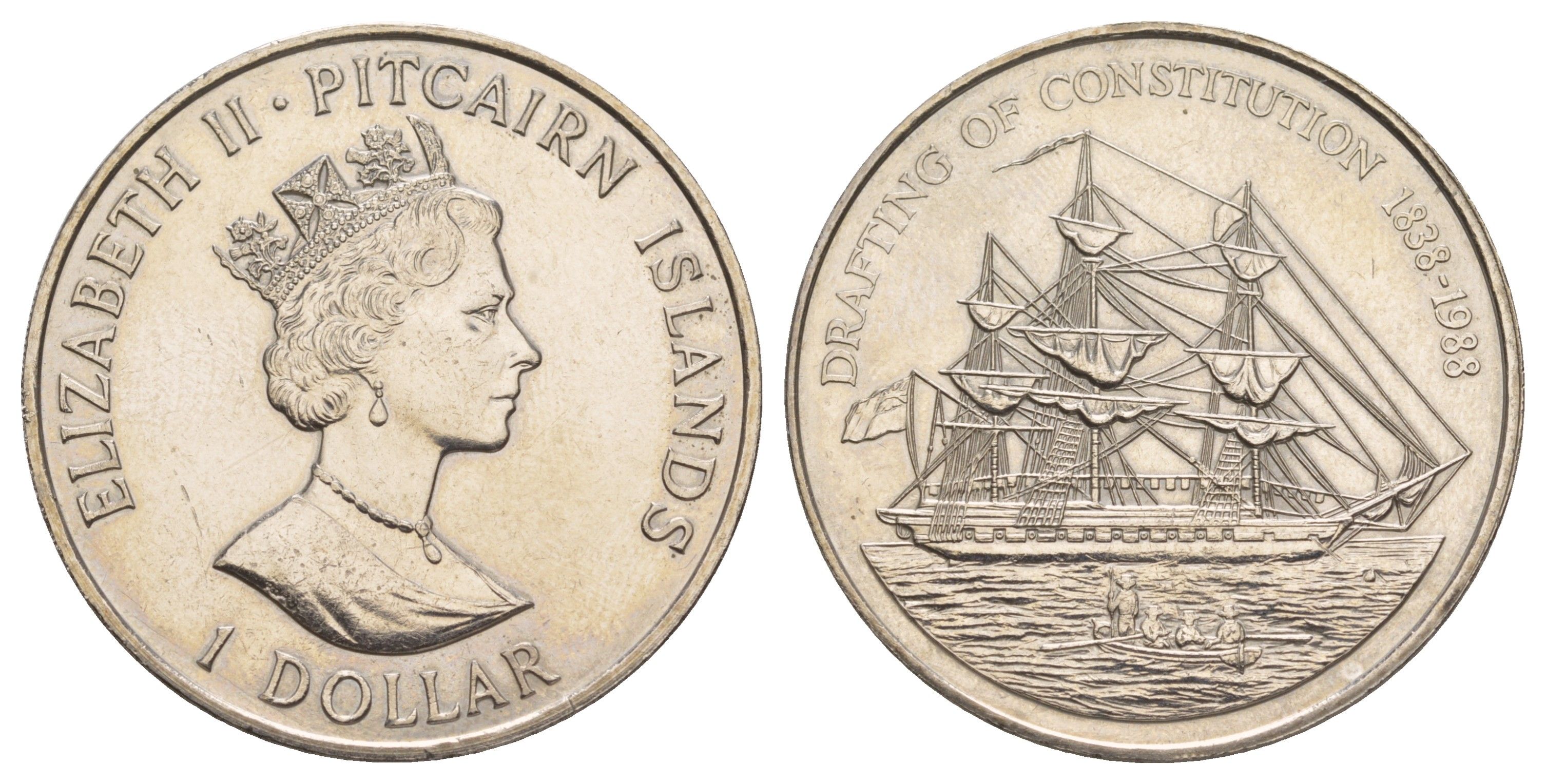 Острова Питкэрн 1 доллар 1988 150 лет составлению Конституции KM 3 медно-никель BU 413-6044