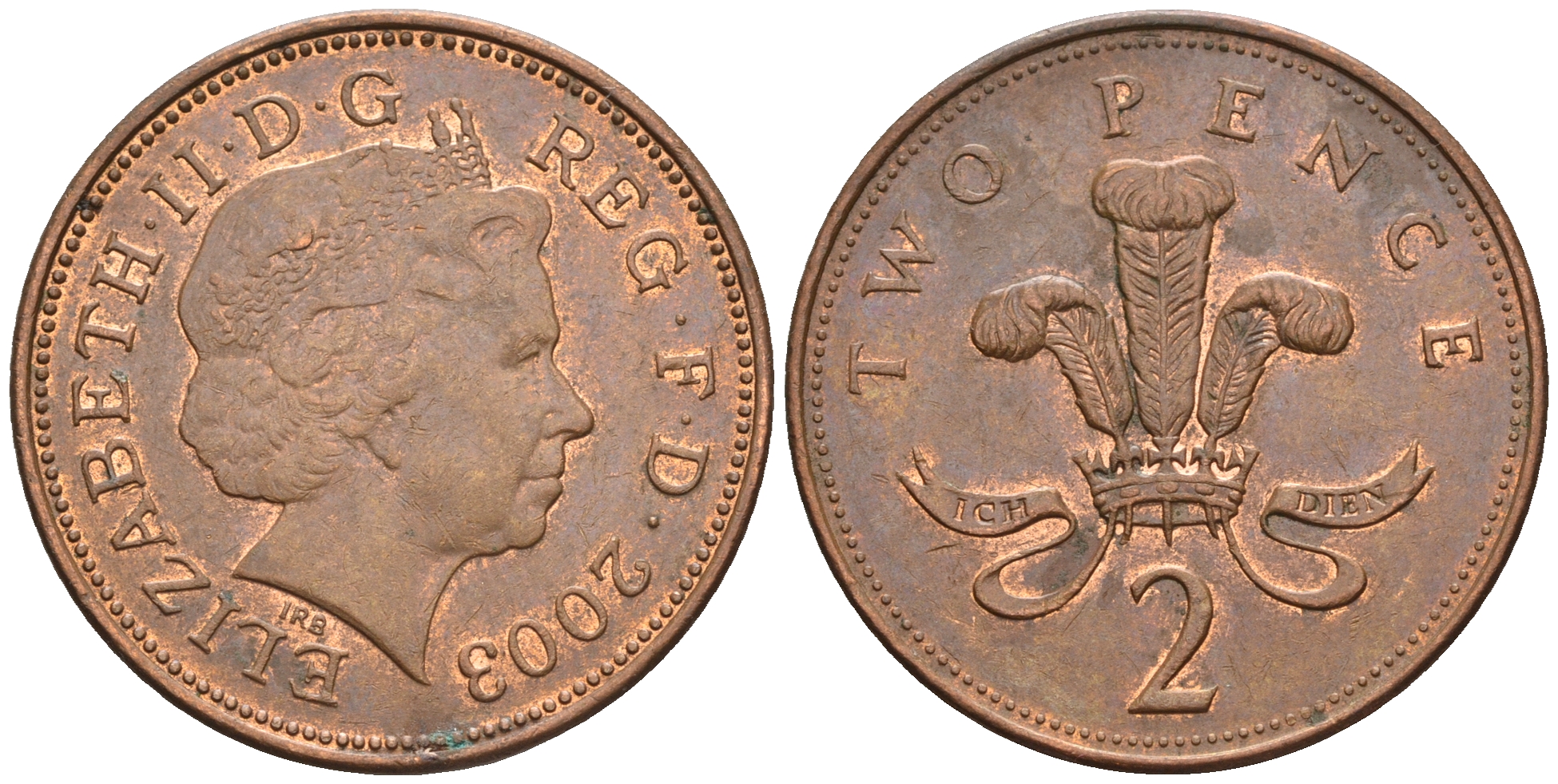 Великобритания 2 пенса 2003 Елизавета II (1952-2022) KM 987, Spink 4690 (C5) сталь плакированная медью 85-1132