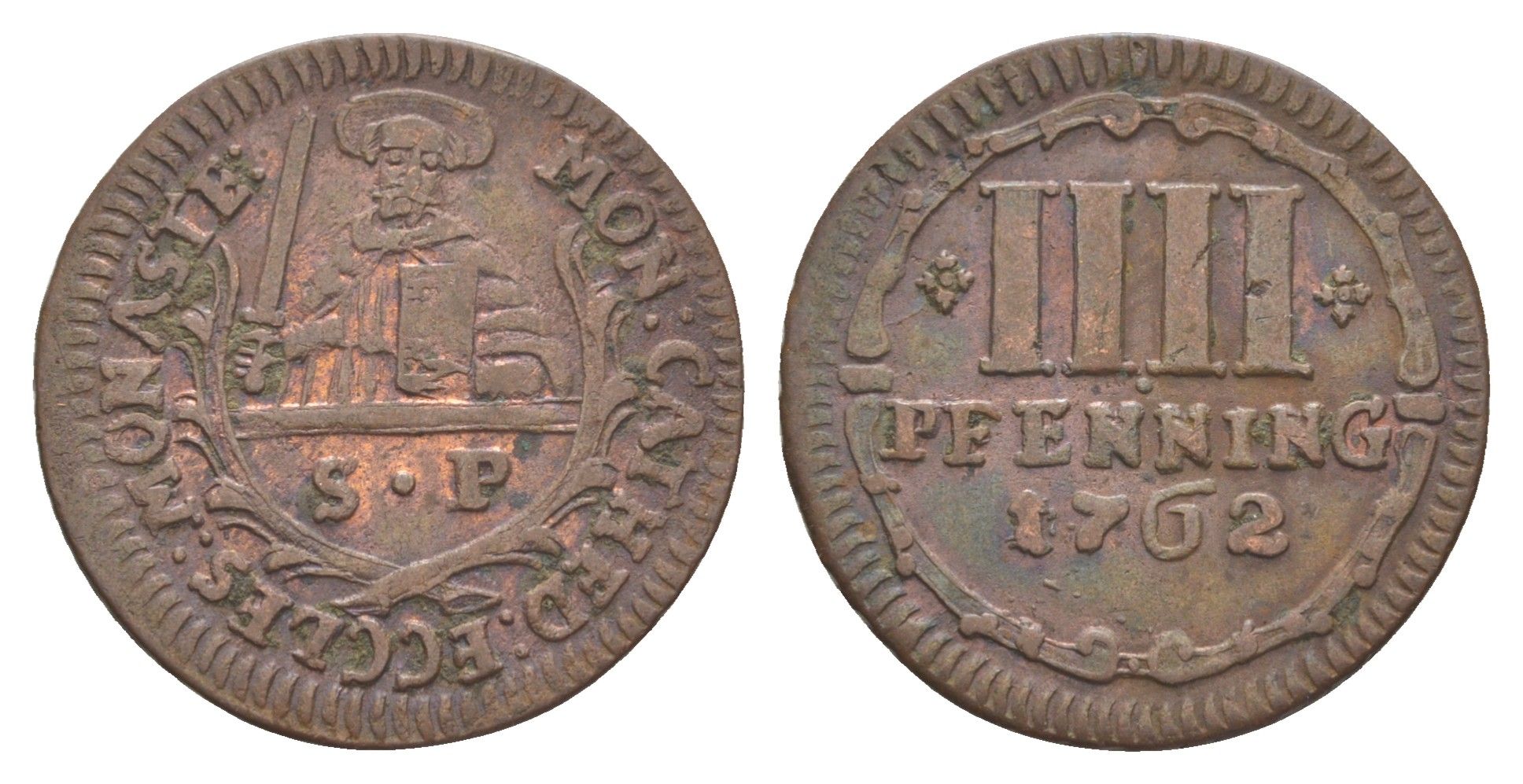 Мюнстер 4 пфеннига 1762 Монетный двор кафедрального капитула KM 439 медь 633-1643