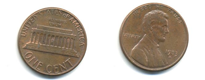 США 1 ЦЕНТ 1983 D, ЛИНКОЛЬН KM 201b цинк плакированный медью 179-361