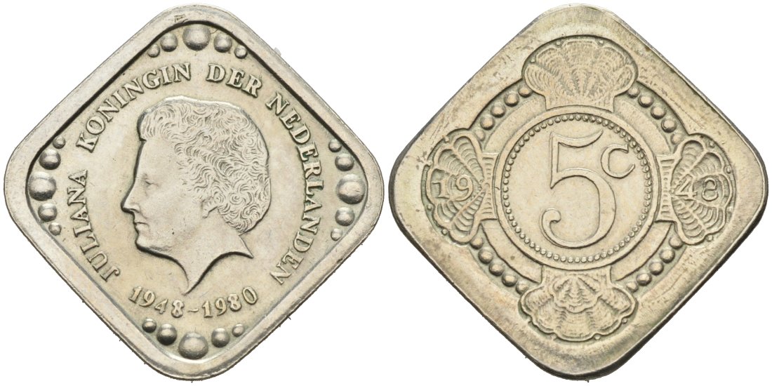 Нидерланды жетон 5 центов 1980 на смерть королевы Юлианы (1948-1980), размер 19,5Х19,5 мм. медно-никель UNC 3334-436