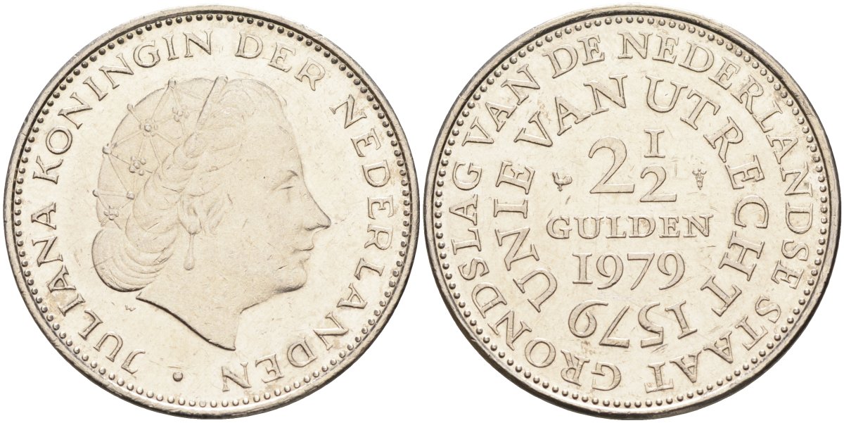 Нидерланды 2 1/2 гульдена 1979 400 лет Утрехтскому союзу, Юлиана (1949-1980) KM 197 никель 4587-1013