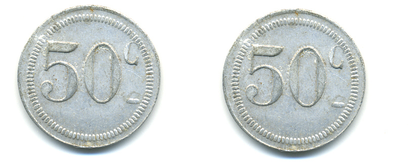 ФРАНЦИЯ 50 САНТИМОВ НАЧАЛО XX ВЕКА d 24 мм, вес около 1,0 гр., платежный жетон алюминий 89-752