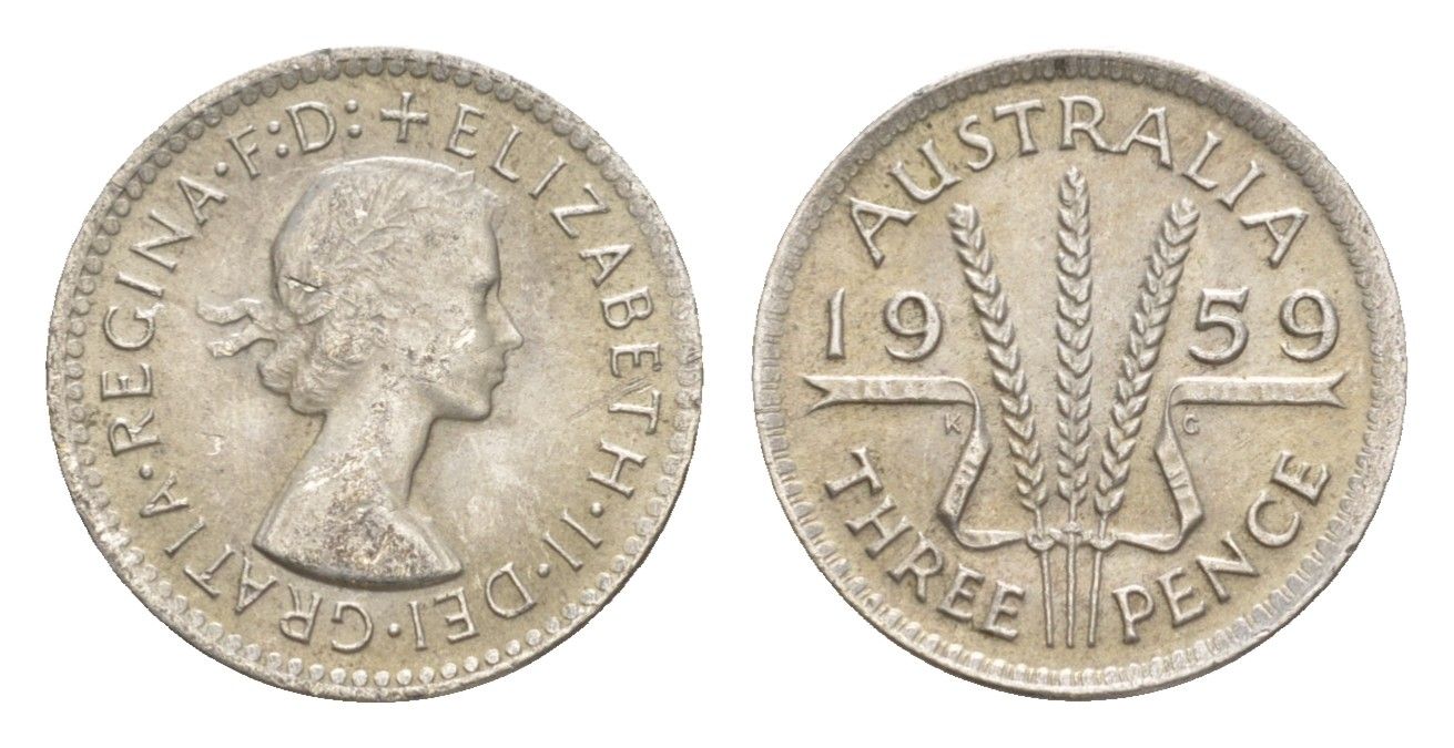 Австралия 3 пенса 1959 Елизавета II (1952-2022) KM 57 серебро aUNC 4649-1113