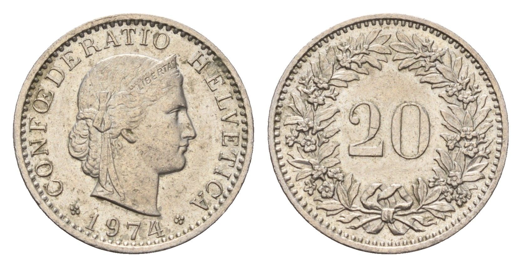 Швейцария 20 раппенов 1974 B KM 29a медно-никель 187-539