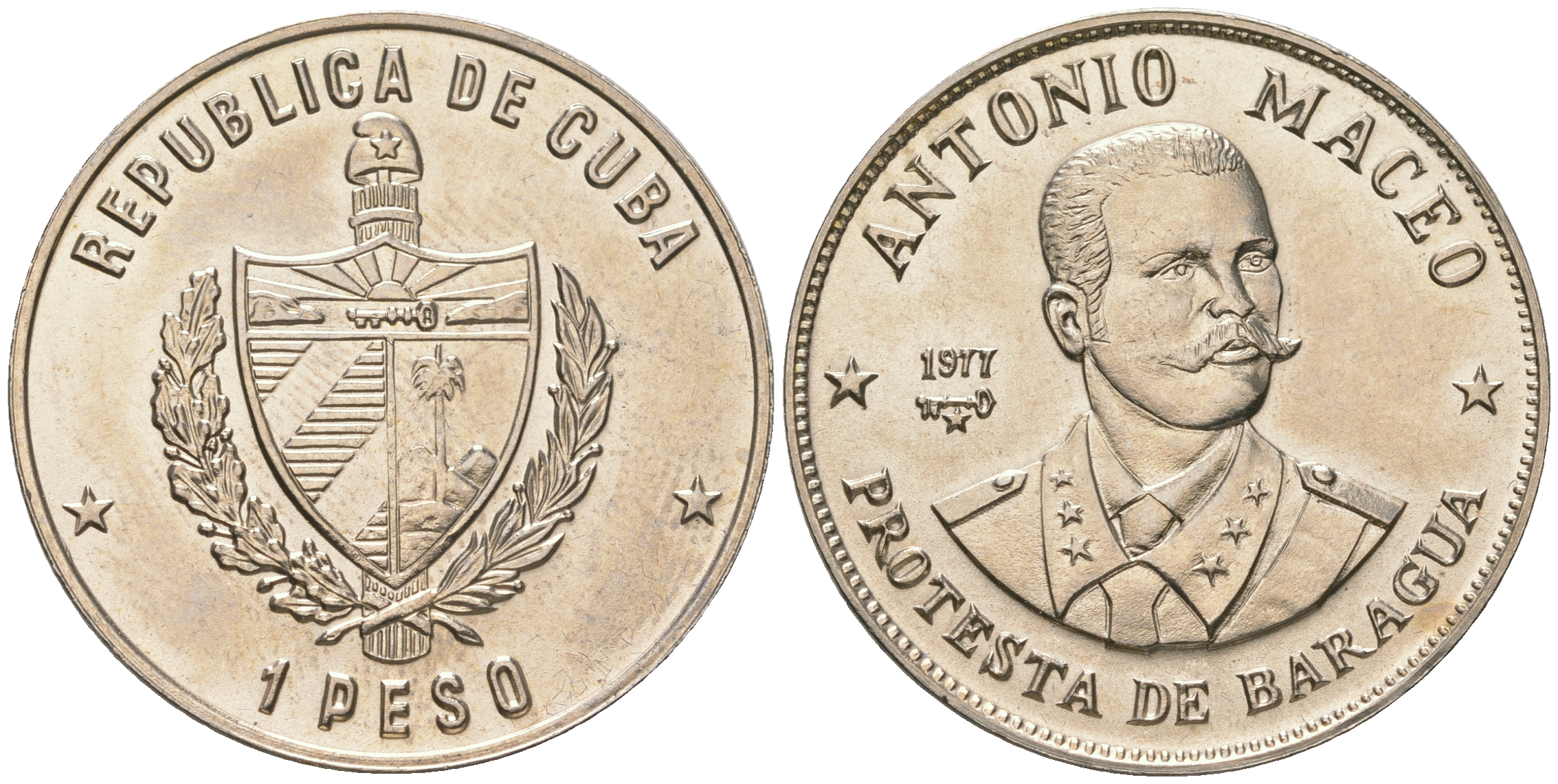 Куба 1 песо 1977 Антонио Масео (1845-1896) KM 189 медно-никель UNC 4165-236