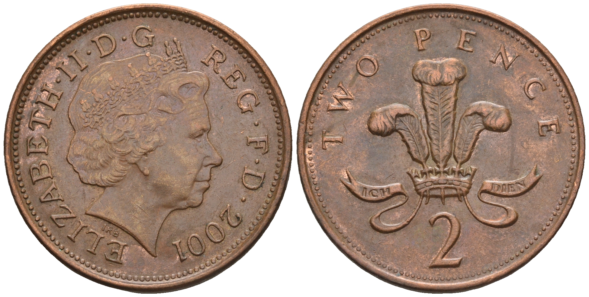 Великобритания 2 пенса 2001 Елизавета II (1952-2022) KM 987, Spink 4690 (C5) сталь плакированная медью 177-744