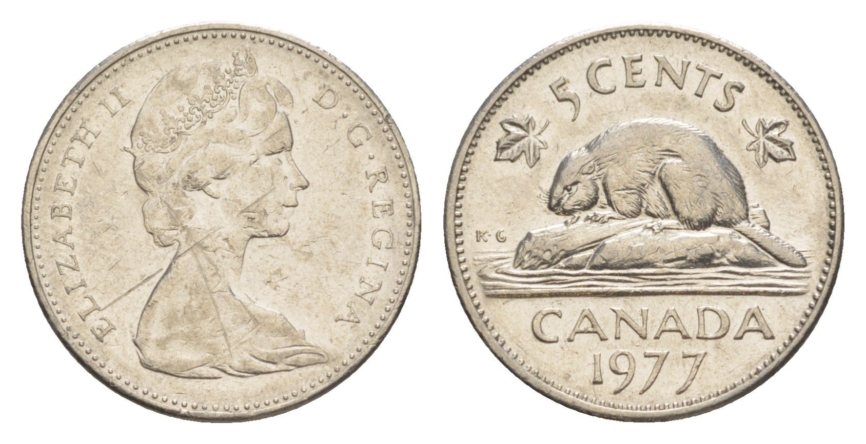 Канада 5 центов 1977 Елизавета II (1952-2022), бобр KM 60.1 никель 4639-466