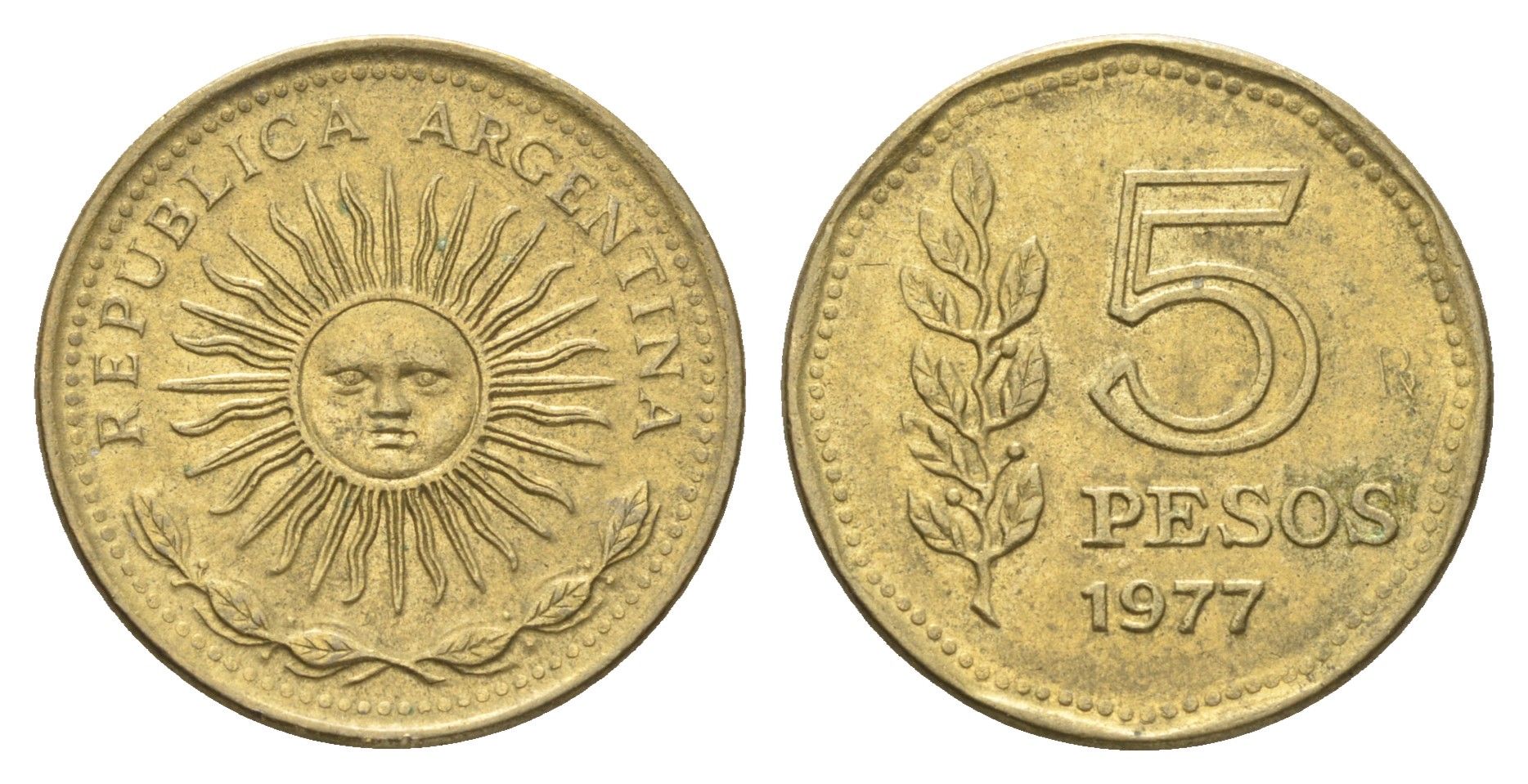 Аргентина 5 песо 1977 KM 71 алюминиевая бронза aUNC 4662-734