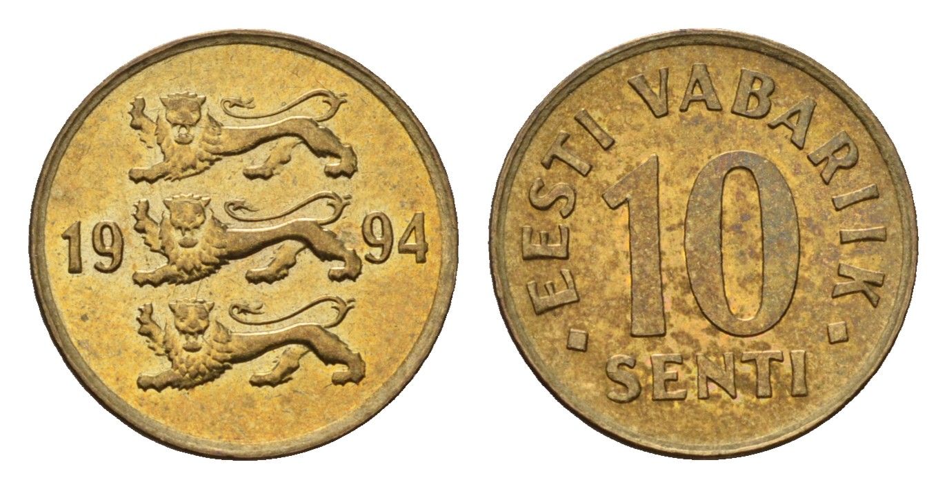 Эстония 10 сентов 1994 KM 22 латунь UNC 4696-133