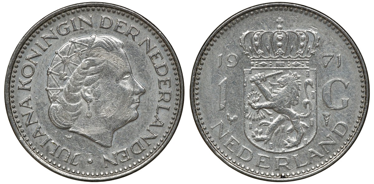 Нидерланды 1 гульден 1971 Юлиана (1948-1980) KM 184а никель 72-1741