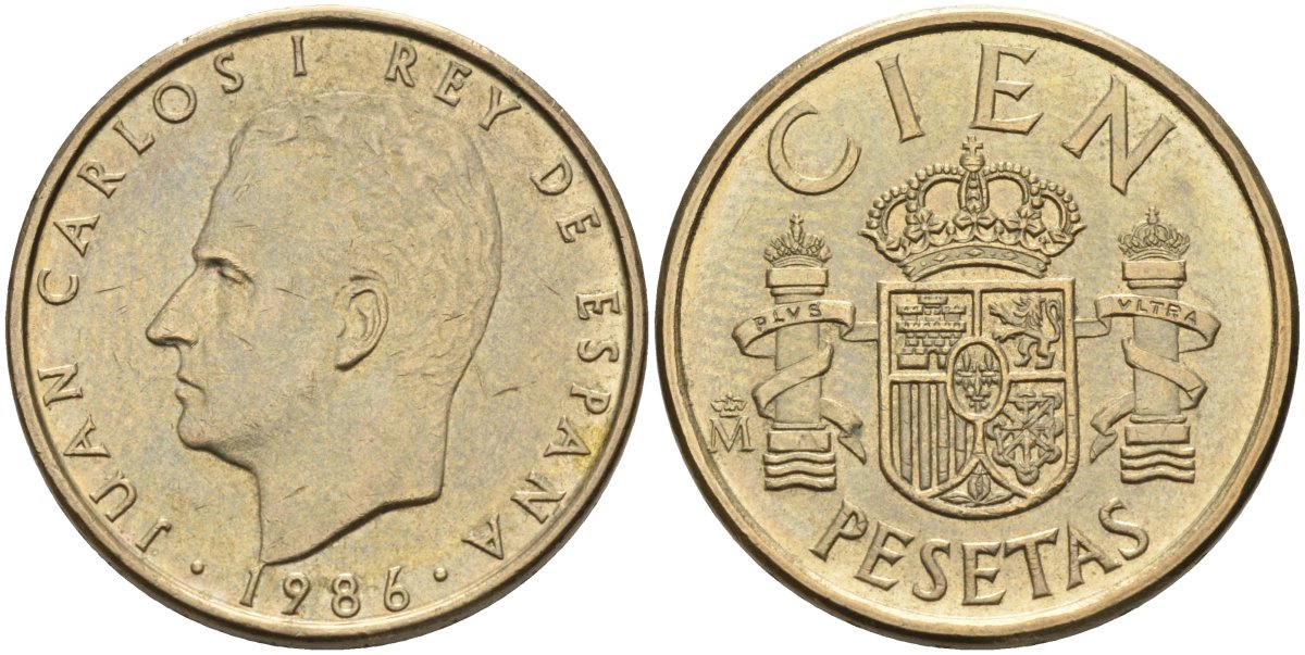 Испания 100 песет 1986 Хуан Карлос I (1975-2014) KM 826 алюминиевая бронза 4583-942