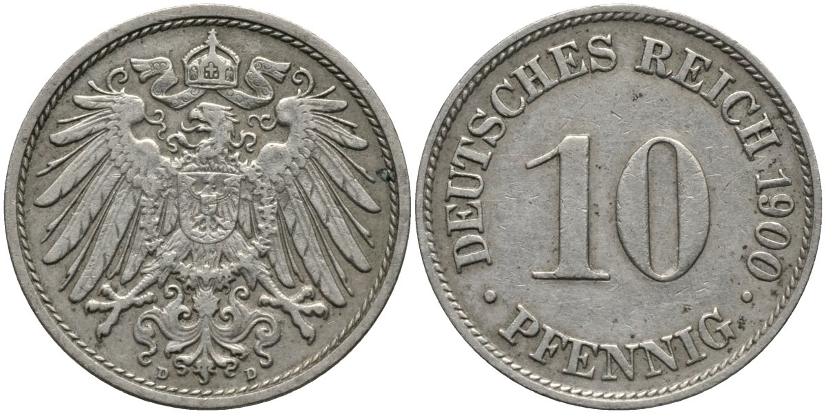 Германия 10 пфеннигов 1900 D KM 12 медно-никель 4171-243