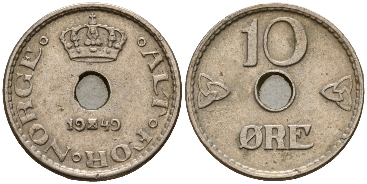 Норвегия 10 эре 1940 Хокон VII (1905-1957) KM 383 медно-никель 4189-748