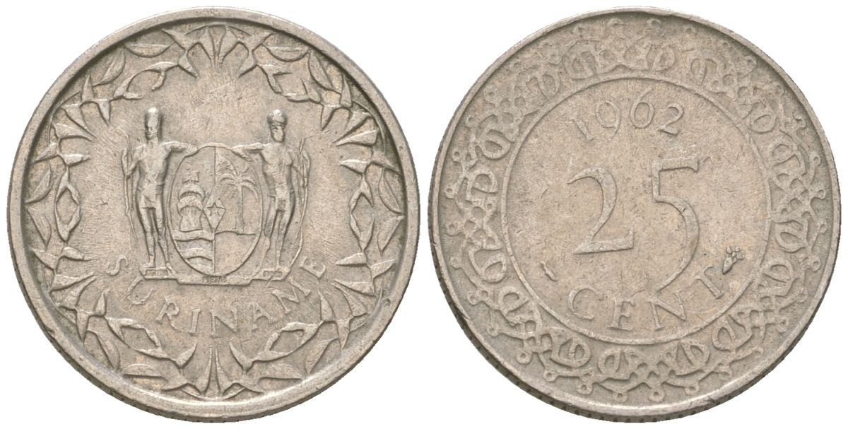 Суринам 25 центов 1962 KM 14 медно-никель 4611-826