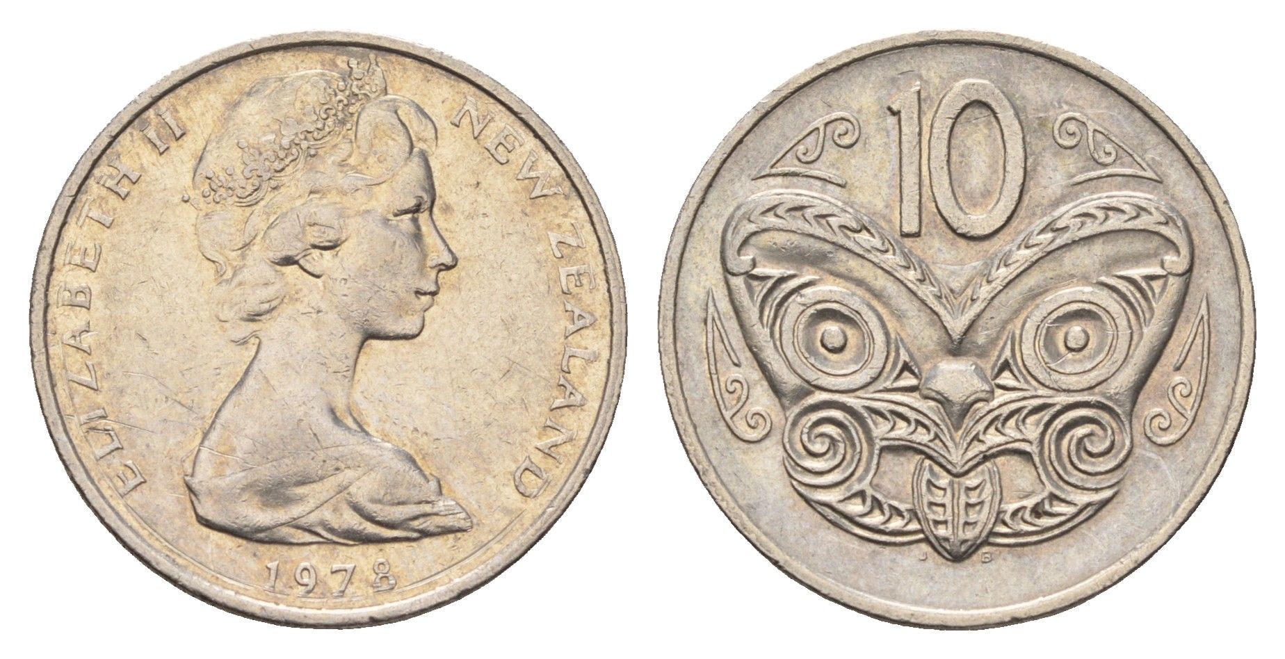 Новая Зеландия 10 центов 1978 Елизавета II (1952-2022), маска маори KM 41 медно-никель 4675-156