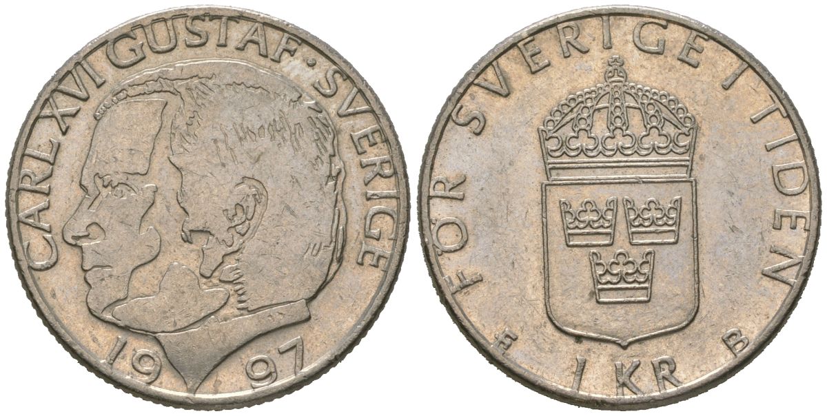 Швеция 1 крона 1997 Карл XVI Густав (1973- ) KM 852a медно-никель 4620-417