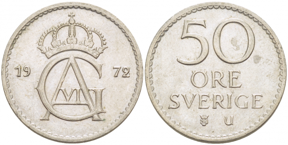 Швеция 50 эре 1972 Густав VI Адольф (1950-1973) KM 837 медно-никель 3718-621