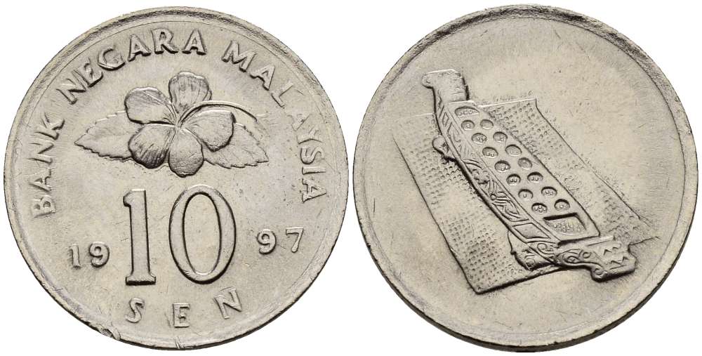 Малайзия 10 сенов 1997 цветок KM 51 медно-никель 4383-461