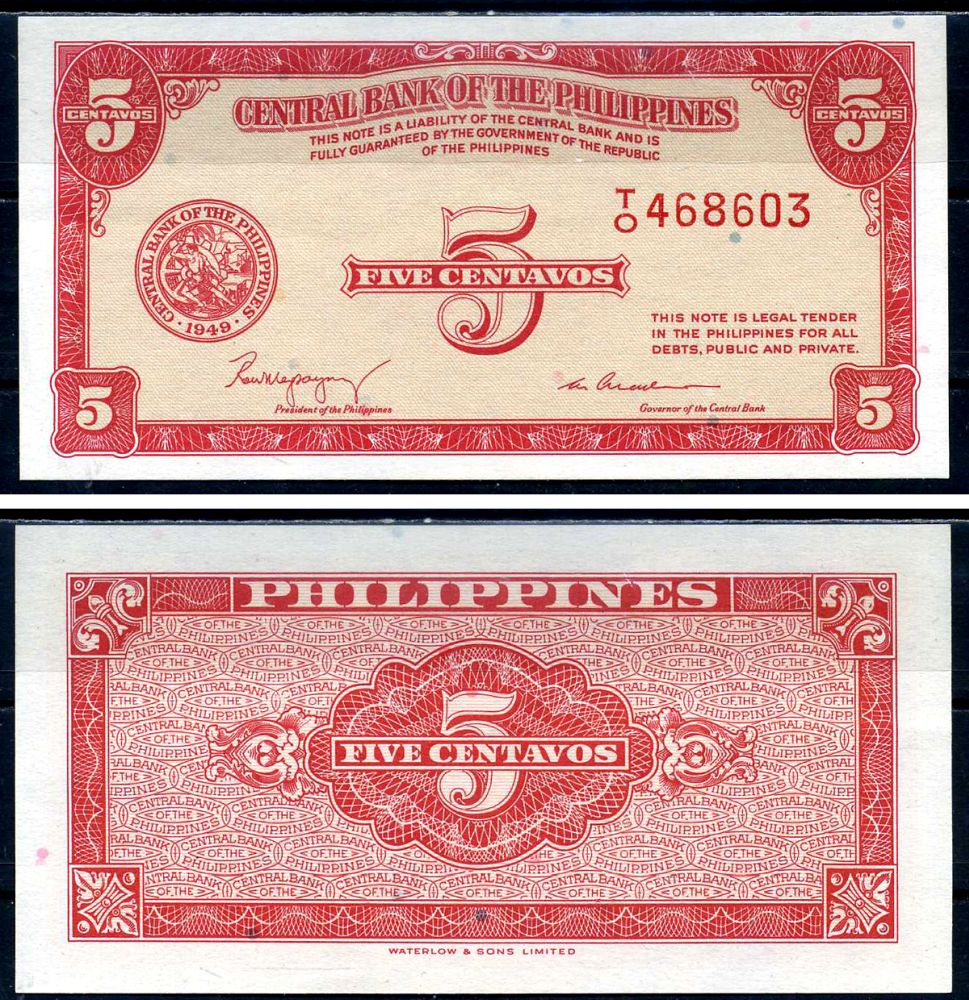 Филиппины 5 сентаво 1949 Pick 126a бумага aUNC 6279-36-2-2