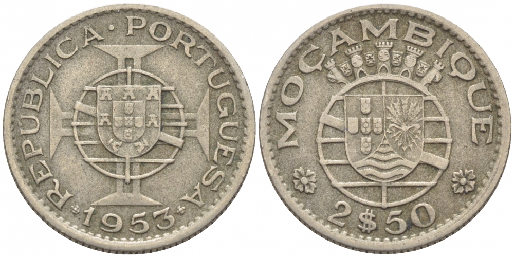 Португальский Мозамбик 2 1/2 эскудо 1953 KM 78 медно-никель 4448-443