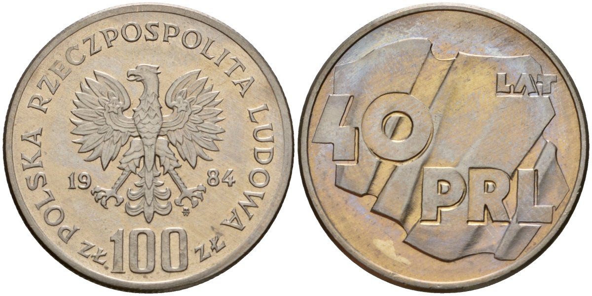 Польша 100 злотых 1984 MW, 40 лет образования Польской Народной Республики Y 151 медно-никель UNC 180-133