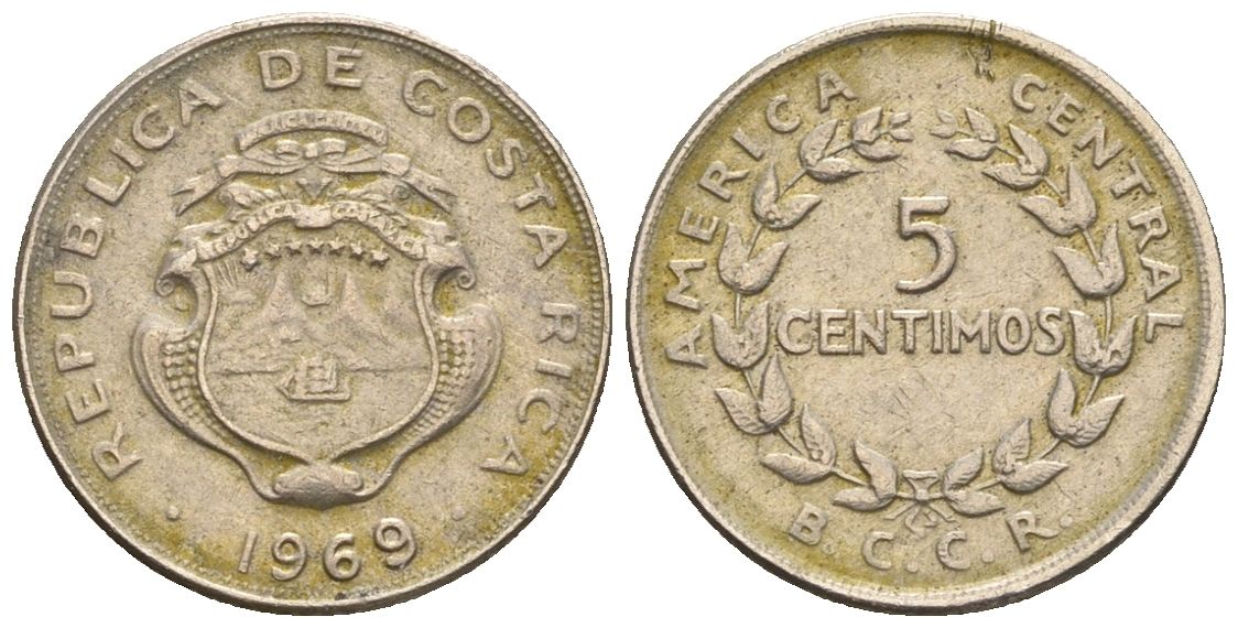 Коста-Рика 5 сентимо 1969 (1969-1970) KM 184.2 медно-никель 4115-1245