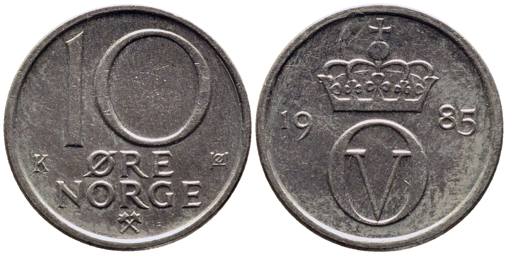 НОРВЕГИЯ 10 ЭРЕ 1985 KM 416 медно-никель 4387-825