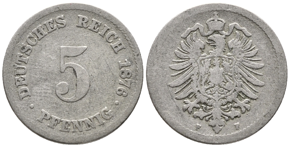 ГЕРМАНИЯ 5 ПФЕННИГОВ 1876 F, СТАРОГЕРБОВКА KM 3, J. 3 медно-никель 39-411
